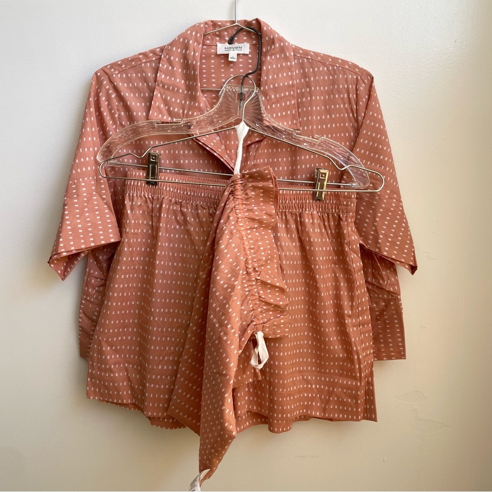 Haven Well Within Pink White Dots Cotton Button Down Shirt and Shorts Pajamas